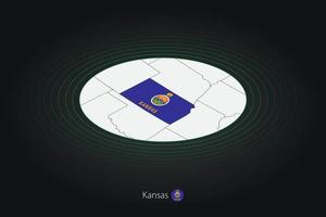 Kansas map in dark color, oval map with neighboring US states. vector