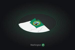 Washington map in dark color, oval map with neighboring US states. vector