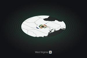 West Virginia map in dark color, oval map with neighboring US states. vector