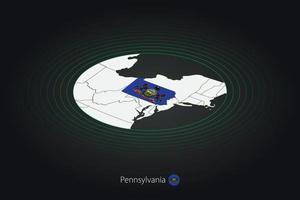 Pennsylvania map in dark color, oval map with neighboring US states. vector