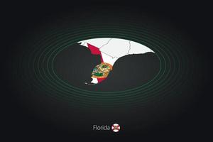 Florida map in dark color, oval map with neighboring US states. vector