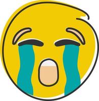 Loudly crying emoji. Yellow emoticon with streams of tears. Hand drawn, flat style emoticon. vector