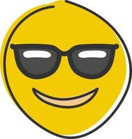 High quality emoticon with sunglasses. Emoji vector. Cool smiling Face with Sunglasses. Hand drawn, flat style emoticon. vector