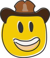 Cowboy hat emoji. Happy smiled emoticon with brown leather brimmed hat. Hand drawn, flat style emoticon. vector