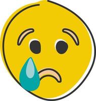 Crying emoji. Sad emoticon face with tear drop. Hand drawn, flat style emoticon. vector