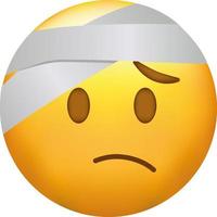 Emoji with bandage. yellow face with a half frown and white bandage wrapped around its head. vector