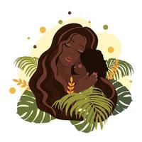 African American Mom holds daughter in her arms vector