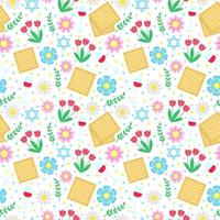 Jewish holiday Passover seamless pattern with with floral decoration, matzo. vector