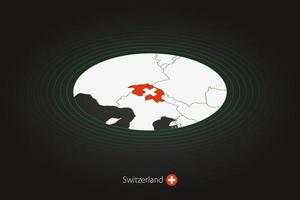 Switzerland map in dark color, oval map with neighboring countries. vector