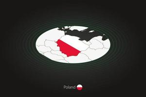 Poland map in dark color, oval map with neighboring countries. vector