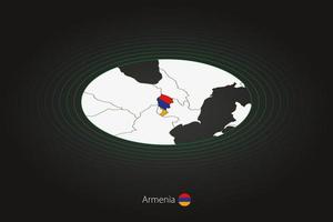 Armenia map in dark color, oval map with neighboring countries. vector