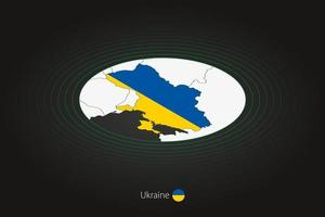 Ukraine map in dark color, oval map with neighboring countries. vector