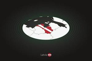 Latvia map in dark color, oval map with neighboring countries. vector