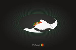 Portugal map in dark color, oval map with neighboring countries. vector