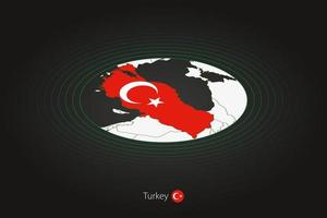 Turkey map in dark color, oval map with neighboring countries. vector