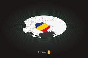 Romania map in dark color, oval map with neighboring countries. vector