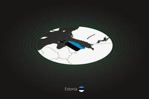 Estonia mapa en oscuro color, oval mapa con vecino países. vector