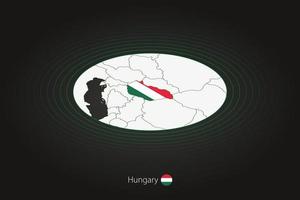 Hungary map in dark color, oval map with neighboring countries. vector