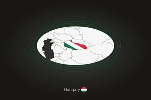 Hungary map in dark color, oval map with neighboring countries. vector