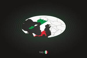 Italy map in dark color, oval map with neighboring countries. vector