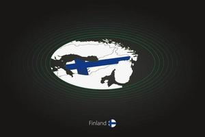 Finland map in dark color, oval map with neighboring countries. vector