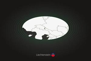 Liechtenstein map in dark color, oval map with neighboring countries. vector