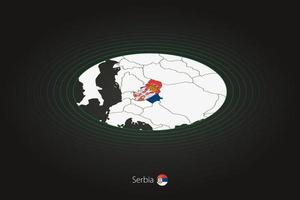 Serbia map in dark color, oval map with neighboring countries. vector