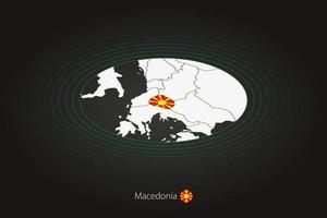 Macedonia map in dark color, oval map with neighboring countries. vector