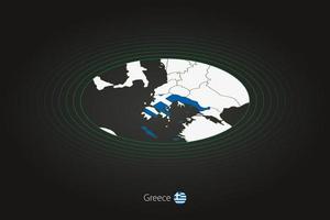 Greece map in dark color, oval map with neighboring countries. vector