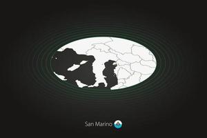 San Marino map in dark color, oval map with neighboring countries. vector