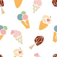 vector illustration seamless pattern of colored stylized ice cream on white