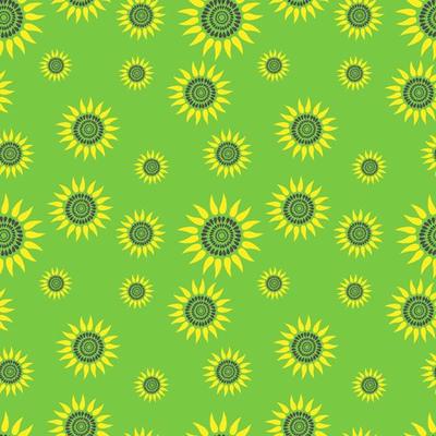 vector illustration seamless pattern of stylized sunflower on green background