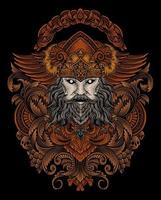 ilustración de vikingo cabeza con Clásico grabado ornamento en espalda Perfecto para tu negocio y mercancías vector