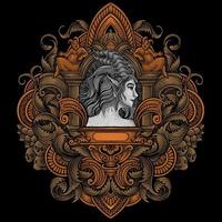 vector ilustración. hermosa demonio niña con Clásico grabado ornamento estilo Perfecto para tu negocio y t camisa mercancías