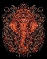 ilustración de elefante cabeza con Clásico grabado ornamento en espalda Perfecto para tu negocio y mercancías vector