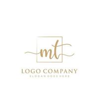 Initial MT feminine logo collections template. handwriting logo of initial signature, wedding, fashion, jewerly, boutique, floral and botanical with creative template for any company or business. vector