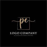 Initial PE feminine logo collections template. handwriting logo of initial signature, wedding, fashion, jewerly, boutique, floral and botanical with creative template for any company or business. vector