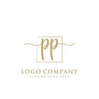 Initial PP feminine logo collections template. handwriting logo of initial signature, wedding, fashion, jewerly, boutique, floral and botanical with creative template for any company or business. vector