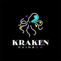 Modern Octopus Kraken Squid Tentacles Logo with simple minimalist line art and colorful vector