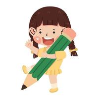 Cartoon Little girl with pencil vector