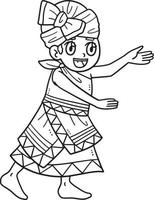 Afro Girl Playing Isolated Coloring Page for Kids vector