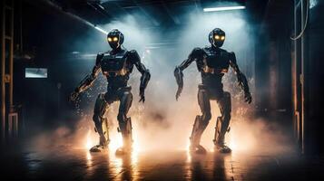 robots danza a un Club nocturno. ai generado foto