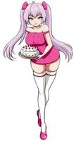 Anime Girl With Birthday Cake on White vector