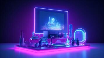 3d game station with colorful light, cartoon - photo