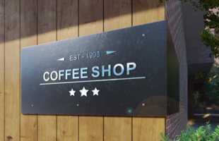 Logo sign mockup on wooden wall psd