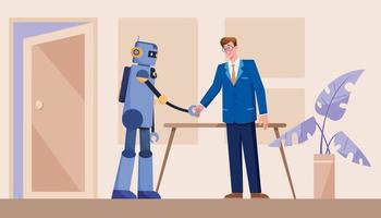 Businessman and Robot in Office vector