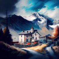 Amazing Landscape Art - Village In The Alps Illustration - photo