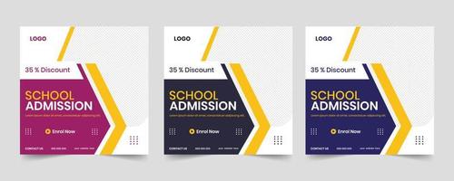 Print new school admission square banner template vector