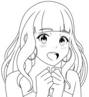 Pleasantly Surprised Anime Girl Line Art vector