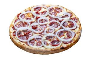 Pepperoni pizza with onion rings photo